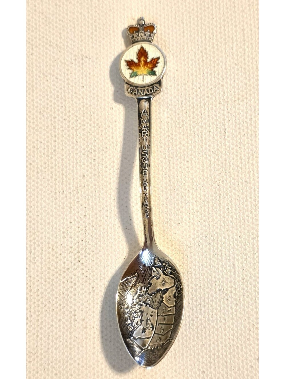 Vintage BMCo Sterling Silver Enamel Canada Map Souvenir Spoon Ottawa Crown